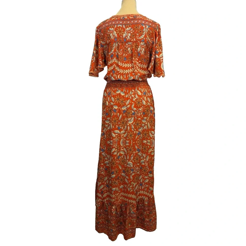 Petal & Pup Woman's Dress Size M Orange Floral Boho Bohemian Cottagecore Smocked